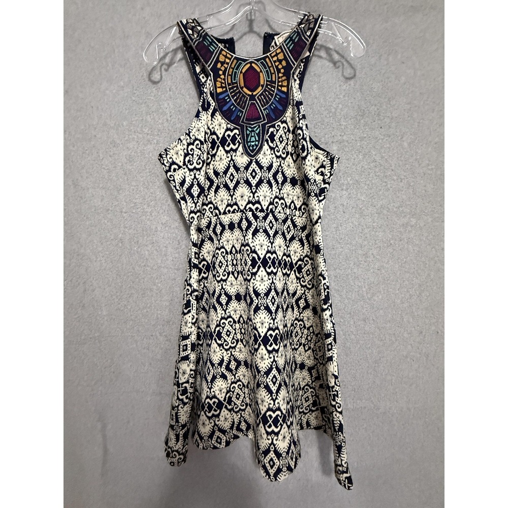 Flying Tomato Dress Womens Small Blue‎ Tribal Embroidered Fit & Flare Sundress